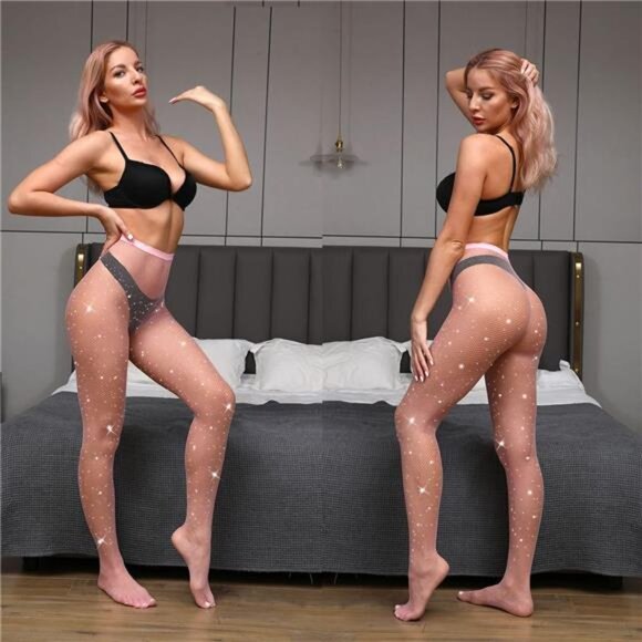Sexy Sparkly Fishnets Stockings Jeweled High Waist Fishnet Tights - Picture 3 of 6